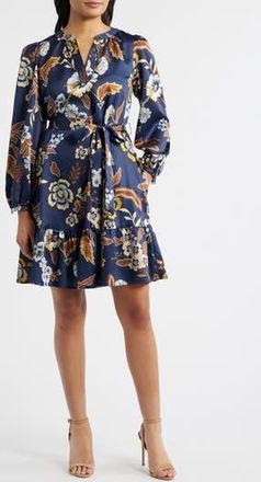 Julia Jordan Floral Long Sleeve Dress in Navy Multi at Nordstrom Rack, Size X-Large