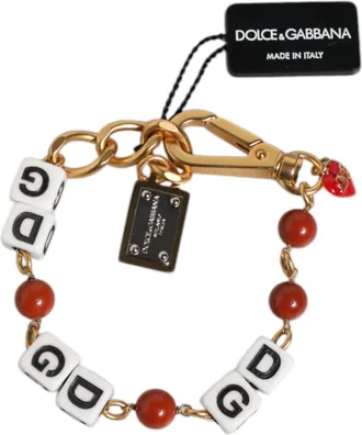 Dolce & Gabbana Multicolor Gold Tone Brass Chain DG Logo Dice Mens Bracelet
