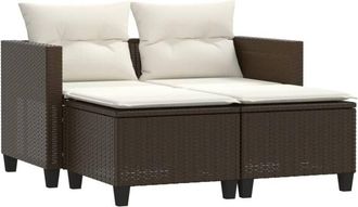 vidaXL Sof&aacute; De Jard&iacute;n 2 Plazas Con Taburetes Rat&aacute;n Sint&eacute;tico Marr&oacute;n Vidaxl