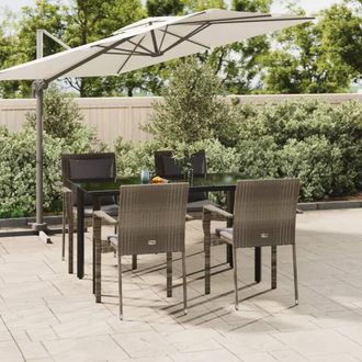 vidaXL Set Comedor Jard&iacute;n 5 Pzas Y Cojines Rat&aacute;n Sint&eacute;tico Negro Gris Vidaxl