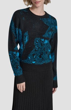 DKNY Intarsia Crewneck Sweater in Black/ocean Blue at Nordstrom, Size Medium