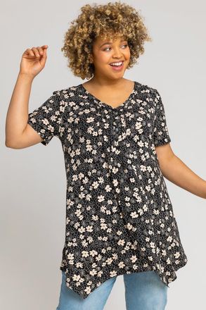 Roman Linear Floral Hanky Hem Top