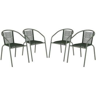 Sweeek Set of 4 steel and resin garden armchairs Khaki Green 53x63x74 cm - Tonala
