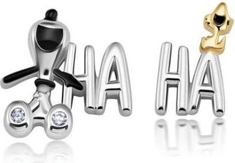 Crislu x Peanuts HA HA Mismatched Stud Earrings in Pure Platinum /Clear Stone at Nordstrom