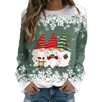 Generic Christmas Jumpers for Women Long Sleeve Sweatshirts Xmas Tree Jumper Funny Wine Glass Reindeer Santa Claus Graphic Print Sweatshirt Novelty Merry Chri