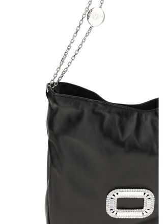 Roger Vivier Womens Handbag Pilgrim Mini Calfskin Black Calf Leather Shoulder Bags