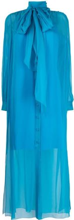 Alberta Ferretti semi-sheer poet-sleeve dress - women - Silk/Elastane - 46 - Blue