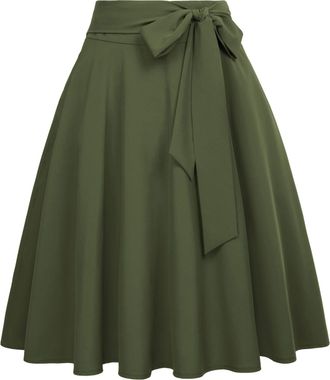 Belle Poque Women Evening Party Office Casual A-Line Skater Skirts with 2 Side Pockets Dark Olive Green(561-15) Medium