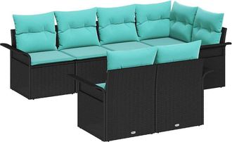 vidaXL Conjunto De Sof&aacute; De Jard&iacute;n 7 Uds. Negro Polirat&aacute;n Vidaxl