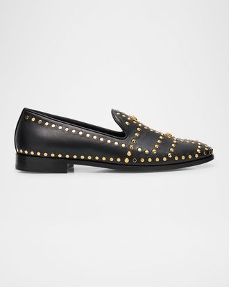Versace Mens Studded Leather Medusa Smoking Slippers