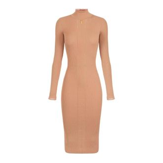 Elisabetta Franchi Midi Gebreide Jurk - Dames - Kleedjes - Bruin - M - Leer - Kleedjes