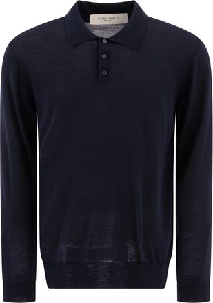 Golden Goose Merinowol Polo Shirt - Heren - Ronde hals truien - Blauw - L - Wol - Truien & Vesten
