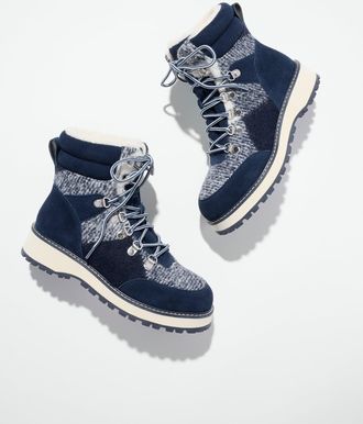 Talbots Jules Buffalo Check Brushed Flannel Hiker Boots - Blue - 10 1/2 M Talbots