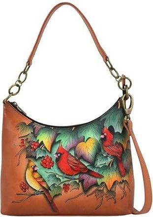 ANUSCHKA Shoulder Hand Painted Leather sale HOBO Bag Midnight Peacock