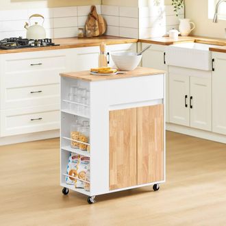 SoBuy Kitchen Trolley - Rubberwood Top Farmhouse in White
