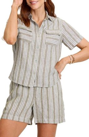 Tommy Bahama Beach Breeze Stripe Linen Button-Up Shirt in Sea Clay at Nordstrom, Size X-Large