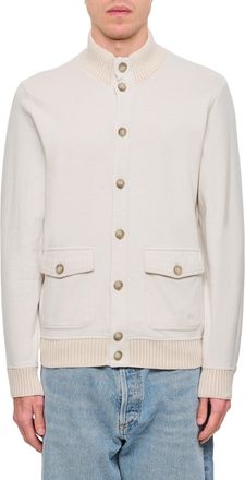 Fay Buttoned Beige Bomber Jacket With Ribbed Details