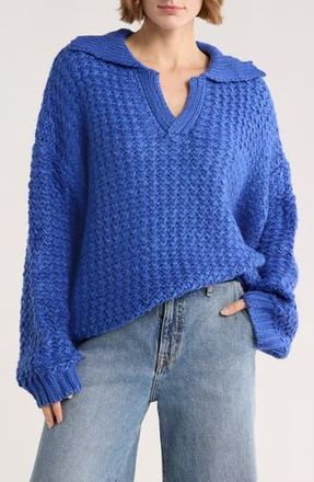 Le Lis Blanc Deux Johnny Collar Boxy Sweater in Cobalt at Nordstrom Rack, Size X-Small