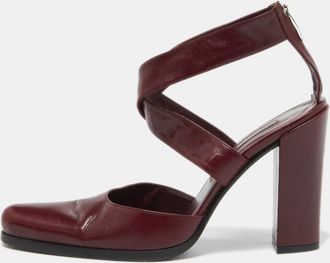 Sergio Rossi Burgundy Leather Cross Ankle Strap Pumps