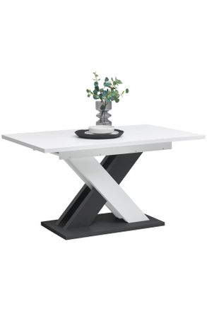 CARRYHOME Esstisch, Schwarz, Weiß, Holzwerkstoff, Vintage, rechteckig, X-Form, 90x76x140-180 cm, ausziehbar, Holzmöbel, Holztische, Esstische Holz, Esstische in