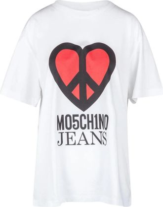 Moschino Katoenen T-shirt met Voorlogo Print - Dames - T-shirts - Wit - M - Katoen - Tops