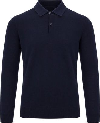 Ballantyne Fijngebreide Wol Polo - Heren - Polos - Blauw - L - Wol - Tops