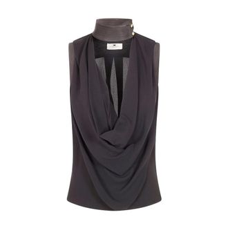 Elisabetta Franchi Sleeveless Tops, female, Black, Size: M Top in viscose georgette fabric