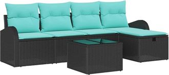 vidaXL Conjunto De Sof&aacute; De Jard&iacute;n 6 Uds. Negro Rat&aacute;n Sint&eacute;tico Vidaxl
