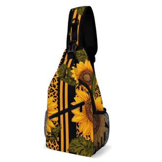 Generic Sunflower And Leopard Print Unisex Shoulder Bags Casual Crossbody Chest Bag Sling Backpack for Hiking Cycling Travel