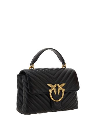 Pinko Womens Love Lady Mini Handbag Nero-Antique Gold Calf Leather Bos Taurus Handbags Hand Bags