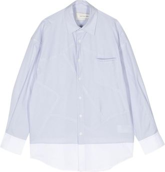 Feng Chen Wang logo-embroidered patchwork shirt - men - Cotton/Spandex/Elastane - S - Blue