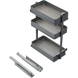 Emuca Emuca Carrello estraibile Harmony con chiusura soft, Modulo larghezza 300mm altezza 800mm, Acciaio e Legno, Grigio antracite
