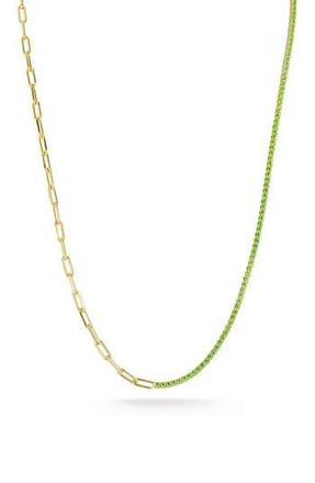 Sphera Milano 14K Gold Plated Cubic Zirconia Tennis Necklace in Gold/Green at Nordstrom Rack