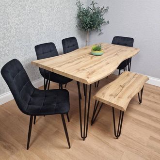 Kosy Koala Wooden Dining Table with Bench & 4 Black Velvet Chairs - Stylish Dining Room Furniture in Brown