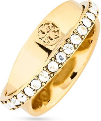 Tory Burch Icon Pav&eacute; Double Ring in Tory Gold/crystal at Nordstrom, Size 7