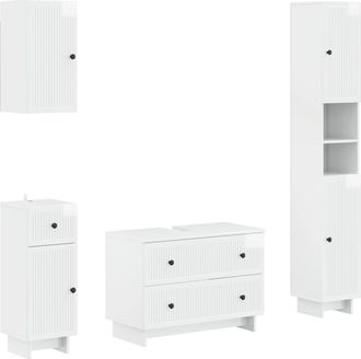 vidaXL Juego De Armarios De Ba&ntilde;o De 4 Piezas Ede Blanco Brillante Vidaxl