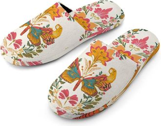 Generic Classic Ethnic Floral Butterfly Warm Mens Slippers Slip On Soft Fleece House Shoes Winter Indoor Outdoor