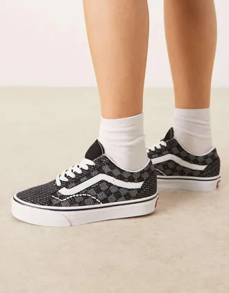 Vans Old Skool EK - Sneakers con tomaia in maglia nera e grigia a scacchiera-Nero