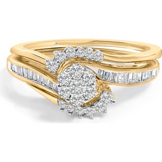 House of Brilliance 14K Yellow Gold Plated Sterling Silver 1/2 Cttw Diamond Cluster Spiral Bridal Set in Yellow Gold Over Silver at Nordstrom