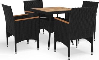 vidaXL 5 Piece Garden Dining Set Poly Rattan and Solid Wood Black vidaXL