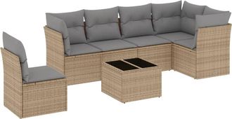 vidaXL Vidaxl - Set Sof&aacute;s De Jard&iacute;n 7 Piezas Y Cojines Rat&aacute;n Sint&eacute;tico Beige