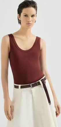Brunello Cucinelli Stretch cotton ribbed jersey top with monili in Wine at Nordstrom, Size X-Large