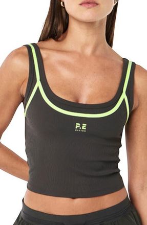 P.E Nation Forward Crop Tank in Caviar/Washed Lime at Nordstrom, Size X-Small