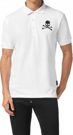 Philipp Plein Embroidered Skull Bones Graphic Polo Shirt In White