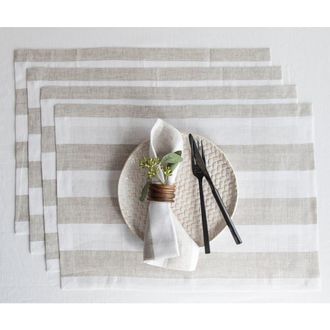 Solino Home Linen Placemats - Cabana Stripe, 14 x 19 in Natural And White at Nordstrom, Size Medium