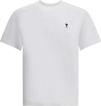 Ami Tops, Heren, Wit, L, Katoen, Iconisch Logo T-Shirt met Geribbelde Ronde Hals
