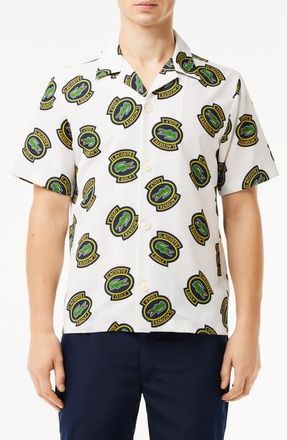 Lacoste Regular Fit Performance Golf Short Sleeve Button-Up Shirt in Iqh Farine/Ananas-Noir at Nordstrom, Size 38