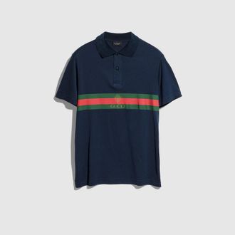 Gucci Cotton Jersey Polo Shirt With Web, Size XXXL, Blue