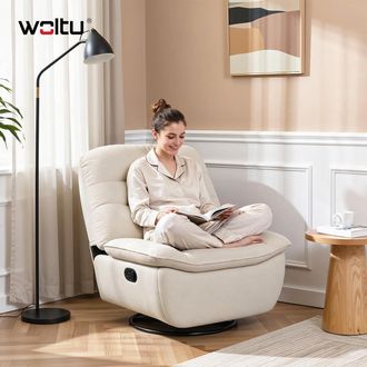 Woltu Woltu Sill&oacute;n Reclinable Giratorio Manual, C&oacute;modo Sof&aacute; Para Estudio O Sala De Estar, Con Reposapi&eacute;s Plegable Y Almacenamiento Lateral, Ideal Para Relaj