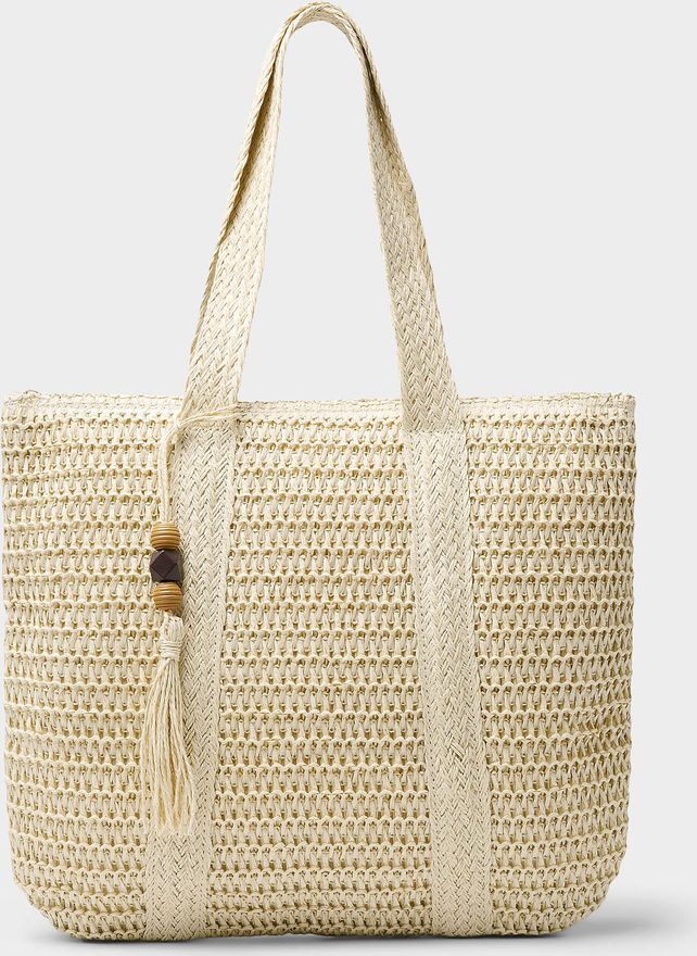 Womens XL braided straw tassel-charm tote bag